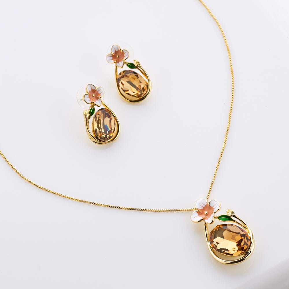 Round CZ Jewel Pendant Necklace Earring Set | Jewel pendant necklace, Gold  fashion necklace, Earring set